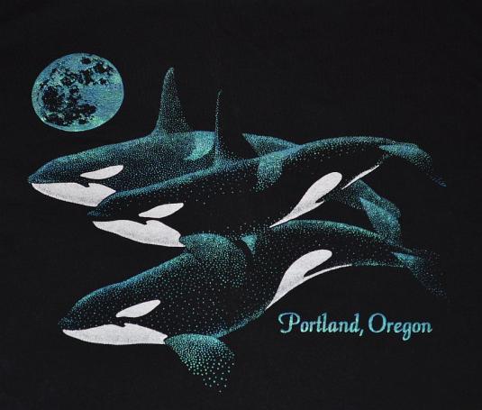 Vintage 90s Portland Oregon Iridescent Whales T-Shirt – L