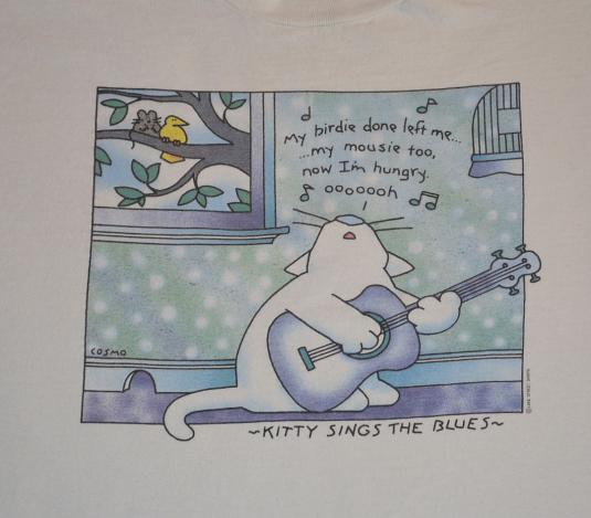 Vintage 90s Tshirt Cosmo Kitty Sings the Blues – Sz XL