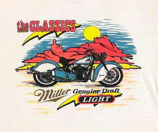 Vintage 80s Miller Draft Beer Neon Motorcycle T-Shirt – L