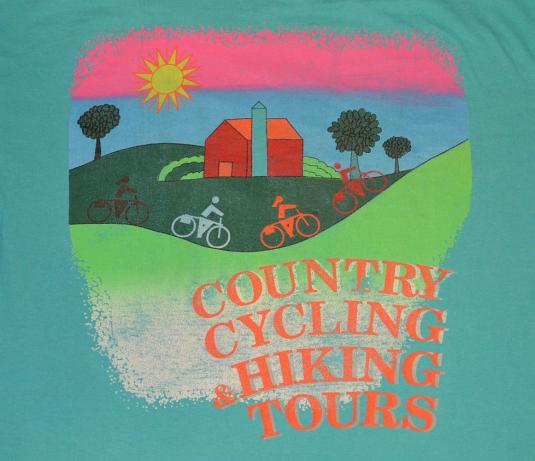 Vintage 80s T-Shirt Country Cycling Hiking Tours Neon Sz L