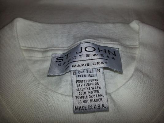 80s 90s St. John Marie Gray T-Shirt White Silver Logo XXL