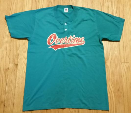 80s 90s Overtime Baseball Softball Button T-Shirt Russell L