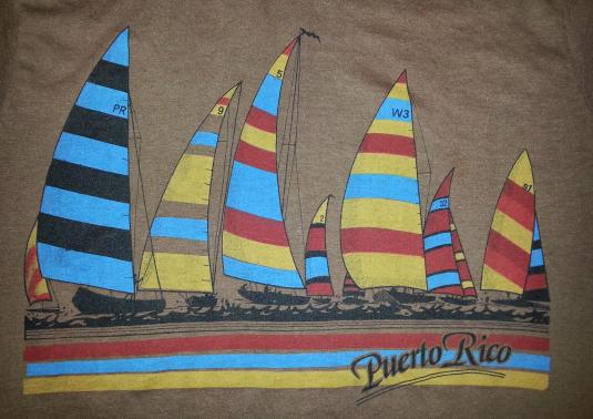 70s Puerto Rico Sailing T-Shirt Regatta Sail Boat Beach Sz S