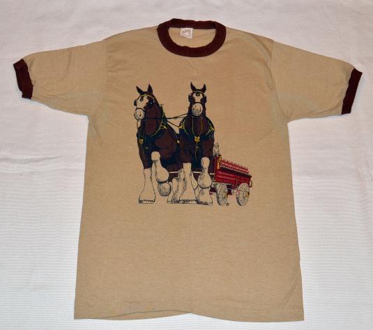 Vintage 80s Budweiser Clydesdales Horses Ringer T-Shirt S/M