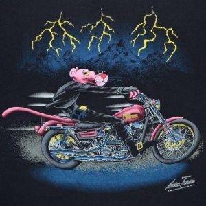 Vintage 90s Pink Panther Motorcycle Biker T-Shirt Fits M - L