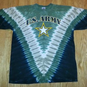 Vintage 90s US ARMY T-shirt Liquid Blue Tie-Dye Green XL-2XL