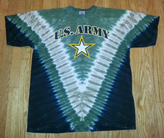 Vintage 90s US ARMY T-shirt Liquid Blue Tie-Dye Green XL-2XL