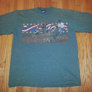 VTG 90s RODEO T-Shirt American Cowboys Horses Bull Lasso XL