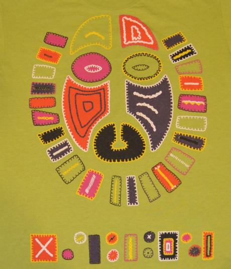 Vintage 80s T-Shirt Tribal Mask Neon Sz L to XL
