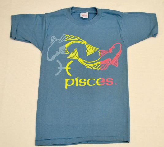 Vintage 70s 80s Neon Pisces T-Shirt Zodiac Fits XS to S