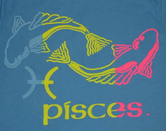 Vintage 70s 80s Neon Pisces T-Shirt Zodiac Fits XS to S