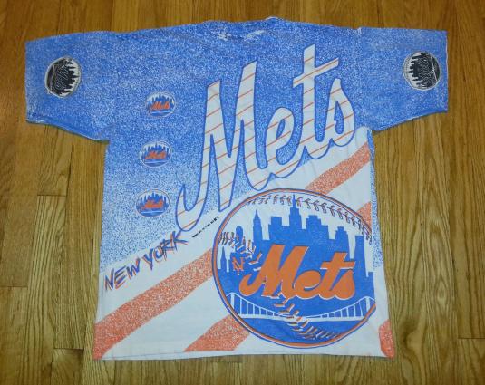 1991 NY Mets All Over Print T-Shirt 90s Trench MLB Sz L