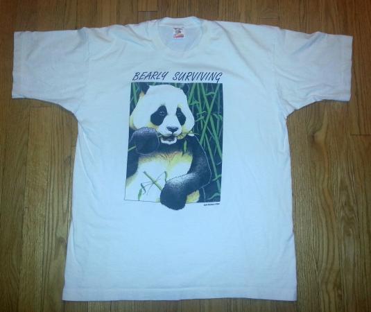 1993 Human-i-Tees Panda Bear T-Shirt 90s Bearly Surviving XL