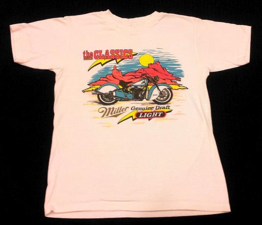 Vintage 80s Miller Draft Beer Neon Motorcycle T-Shirt – L