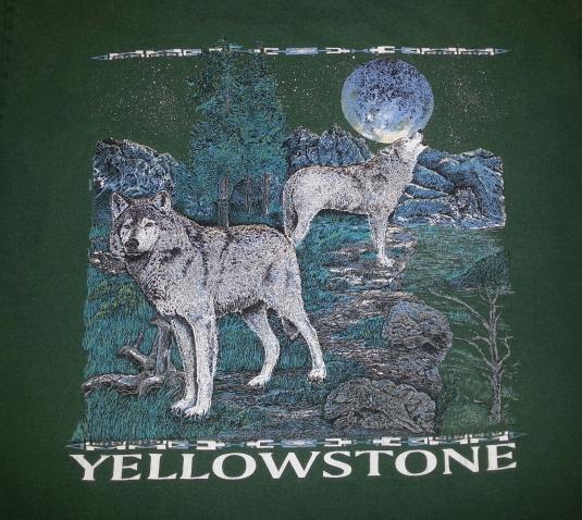 VTG 80s 90s YELLOWSTONE T-Shirt Howling Wolf National Park L