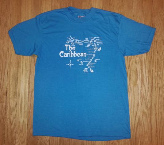 VTG 80s CARIBBEAN T-Shirt Map Tropical Islands USVI BVI Sz L | Defunkd