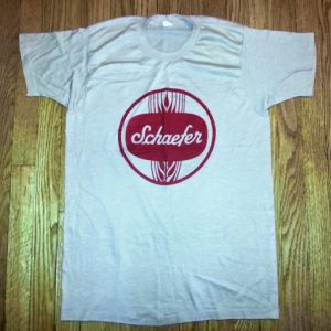 70s 1970s Schaefer Beer Logo T-Shirt Beige Red Fits M to L