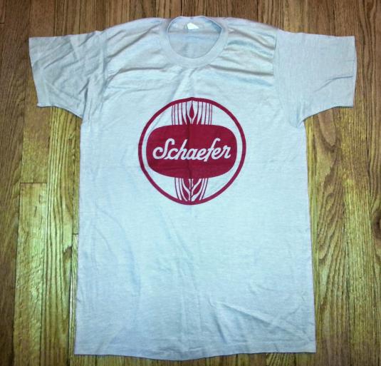 70s 1970s Schaefer Beer Logo T-Shirt Beige Red Fits M to L