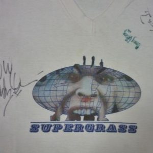 VINTAGE 1995 SUPERGRASS US TOUR FULL AUTOGRAPHED T-SHIRT