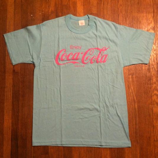 Vintage 1980’s Coke Coca Cola pink on baby blue t-shirt