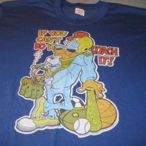 Vintage 1970's funny coaching t-shirt, soft and thin, BLUE