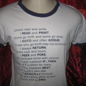 Vintage 1980's old programmer's commands ringer t-shirt, L X