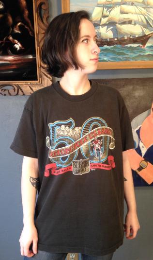 Vintage 1990 sparkly gold Sturgis motorcycle t-shirt