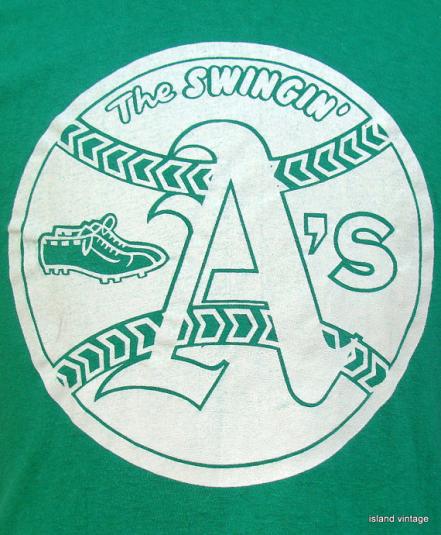 Vintage 70's Swingin' A's champion blue bar baseball shirt L