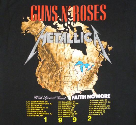 Metallica Guns N Roses ’92 FaithNoMore Vintage T Shirt Dates