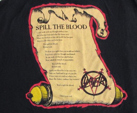 Slayer 1990 Spill The Blood Vintage T Shirt Song Lyrics 90’s
