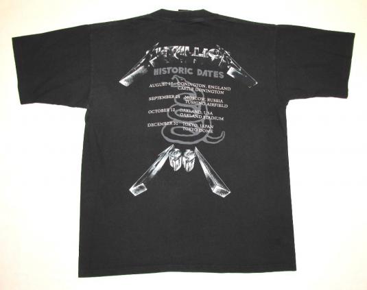 Metallica 1991 Black Tour Vintage T Shirt Historic Dates