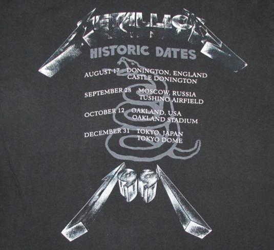 Metallica 1991 Black Tour Vintage T Shirt Historic Dates