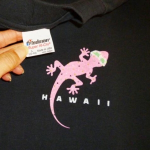 Gecko Hawaii 80's Vintage T Shirt Decko Neon Surfboard Print