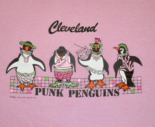 vintage PUNK penguins cleveland ohio pink funny t-shirt 80s
