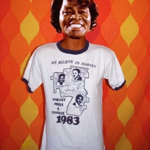 vintage believe in HARVEY illinois election ringer t-shirt