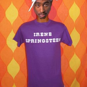 vintage IRENE SPRINGSTEEN flock purple t-shirt rock funny