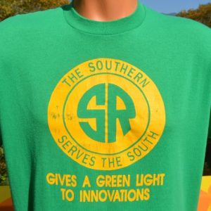 vintage 80s SOUTHERN RAILROAD train green t-shirt technology