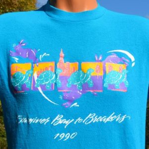 vintage 1990 BAY to BREAKERS san francisco neon t-shirt bmw