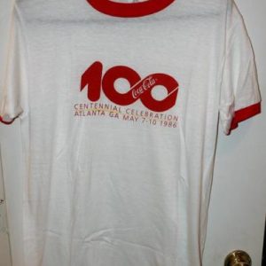 Vtg 1986 Coca Cola/Coke 100 Year Celebration Ringer T-shirt