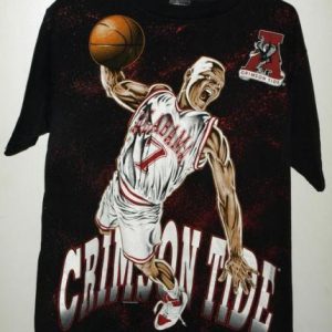 Vtg 90s Alabama Crimson Tide Basketball All Over Print Tee