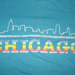 Vintage 80s Chicago Skyline Neon Rainbow T-Shirt Small