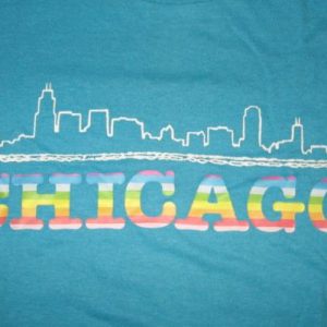 Vintage 80s Chicago Skyline Neon Rainbow T-Shirt Small