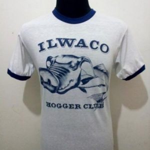 vtg 80s ilwaco hogger club pig head tail fish ringer tshirt