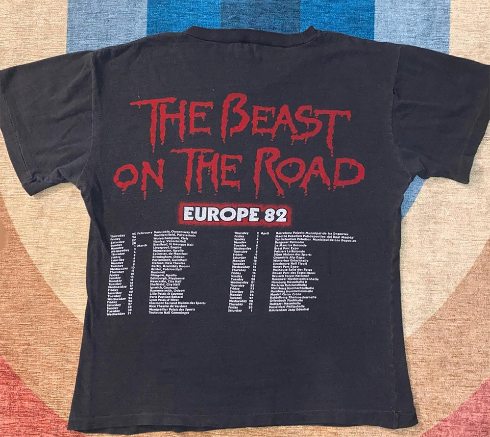 Vintage 1982 Beast on the Road Europe T-Shirt tour locations back