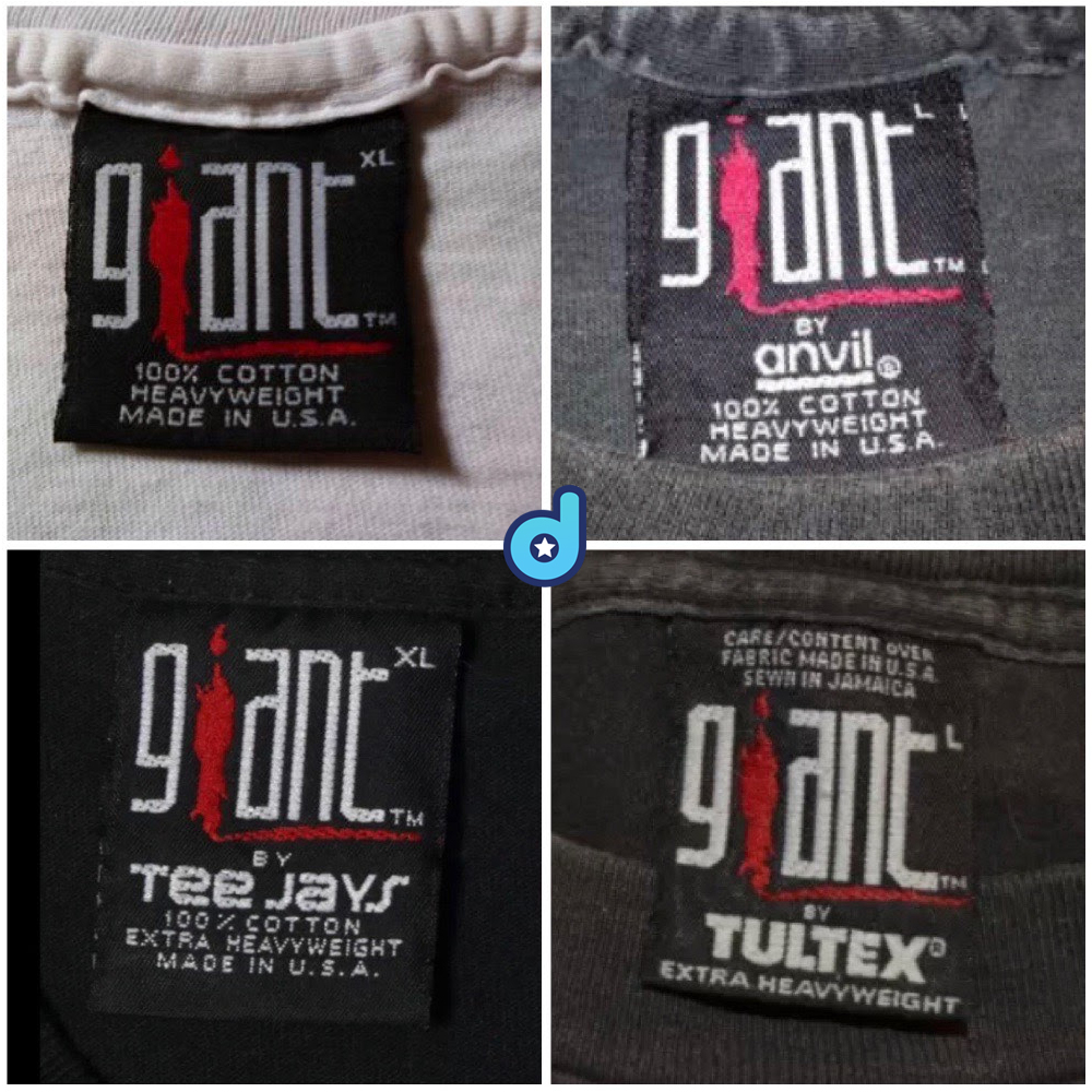 Giant T-Shirt by Anvil, Tee Jays, Tultex Tags 1991-1995 