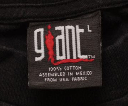 Giant 100% cotton Assembled in Mexico Tag