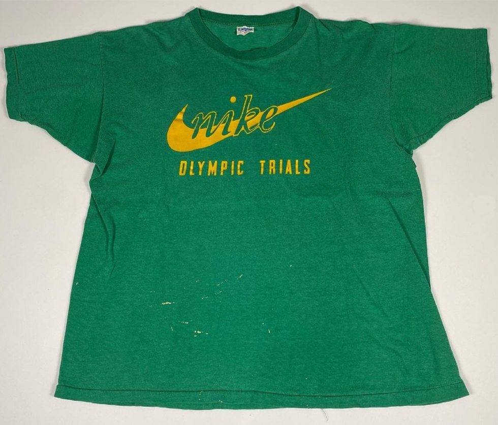 Green 1972 Nike Olympic Trials T-Shirt Front Swoosh