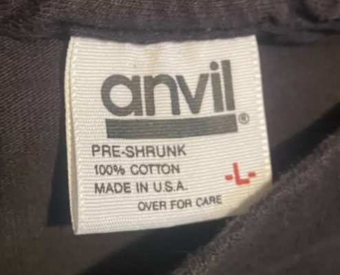 vintage anvil pre-shrunk 100% cotton black bar tag