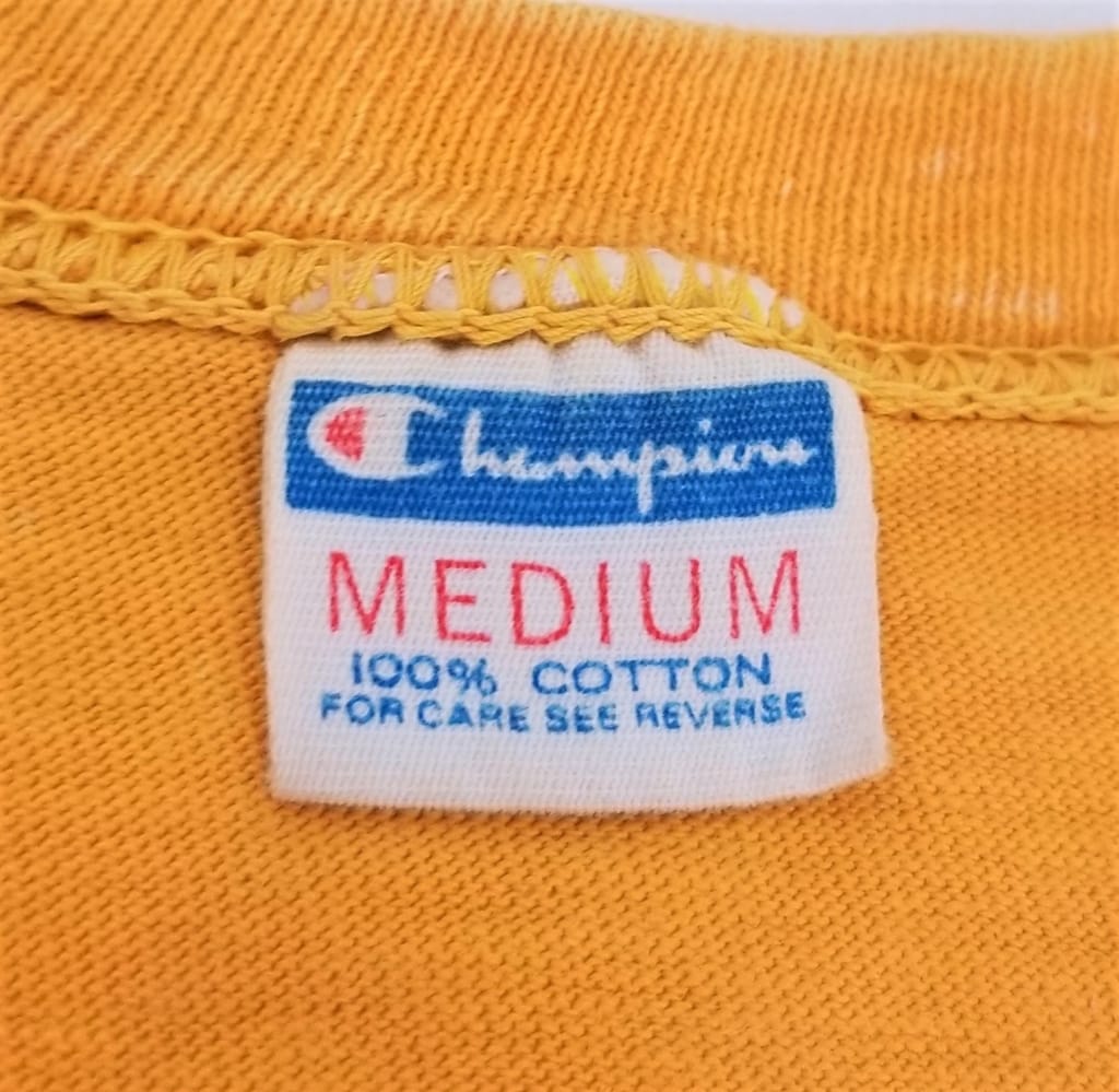 Champion 100% Cotton Blue Bar T-Shirt Tag