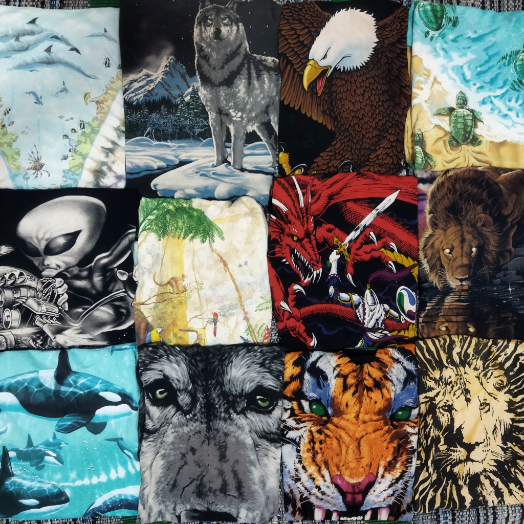 Vintage Liquid Blue Nature T-Shirts Eagle Wolf Killer Whales